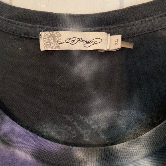 Ed Hardy Christian Audigier XL embellished black blue tie-dye tee t-shirt dragon - Picture 2 of 10